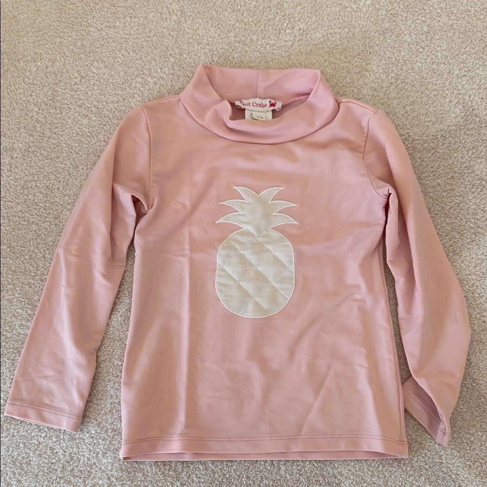 Pink Long Sleeve Rashguard Seim Top with Pineapple Design